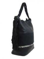 Velká černá dámská kabelka s lanovými uchy 4543-BB TESSRA E-batoh