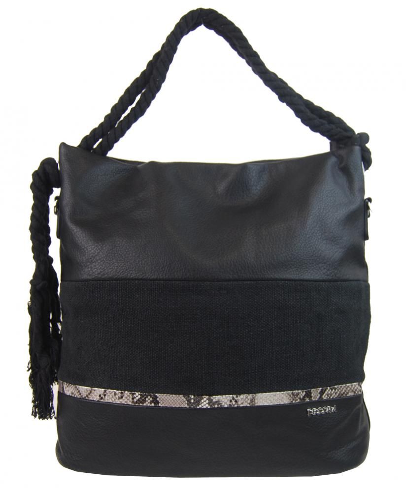 Velká černá dámská kabelka s lanovými uchy 4543-BB