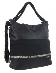 Velká černá dámská kabelka s lanovými uchy 4543-BB TESSRA E-batoh
