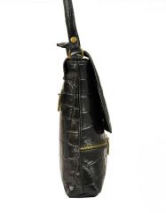 Kožená dámská crossbody kabelka v kroko designu černá BORSE IN PELLE E-batoh