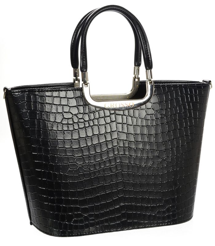 Luxusní kabelka černá lakovaná S7 krokodýl GROSSO