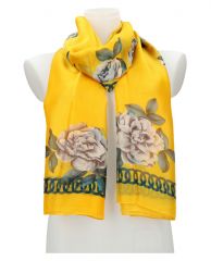 Dámský letní šátek / šála 179x100 cm žlutý s květy