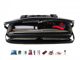 PUNCE LC-01 luxusní černá dámská kabelka se stříbrnými kvítky pro notebook do 15.6 palce E-batoh