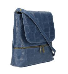Kožená dámská crossbody kabelka v kroko designu džínově modrá BORSE IN PELLE E-batoh