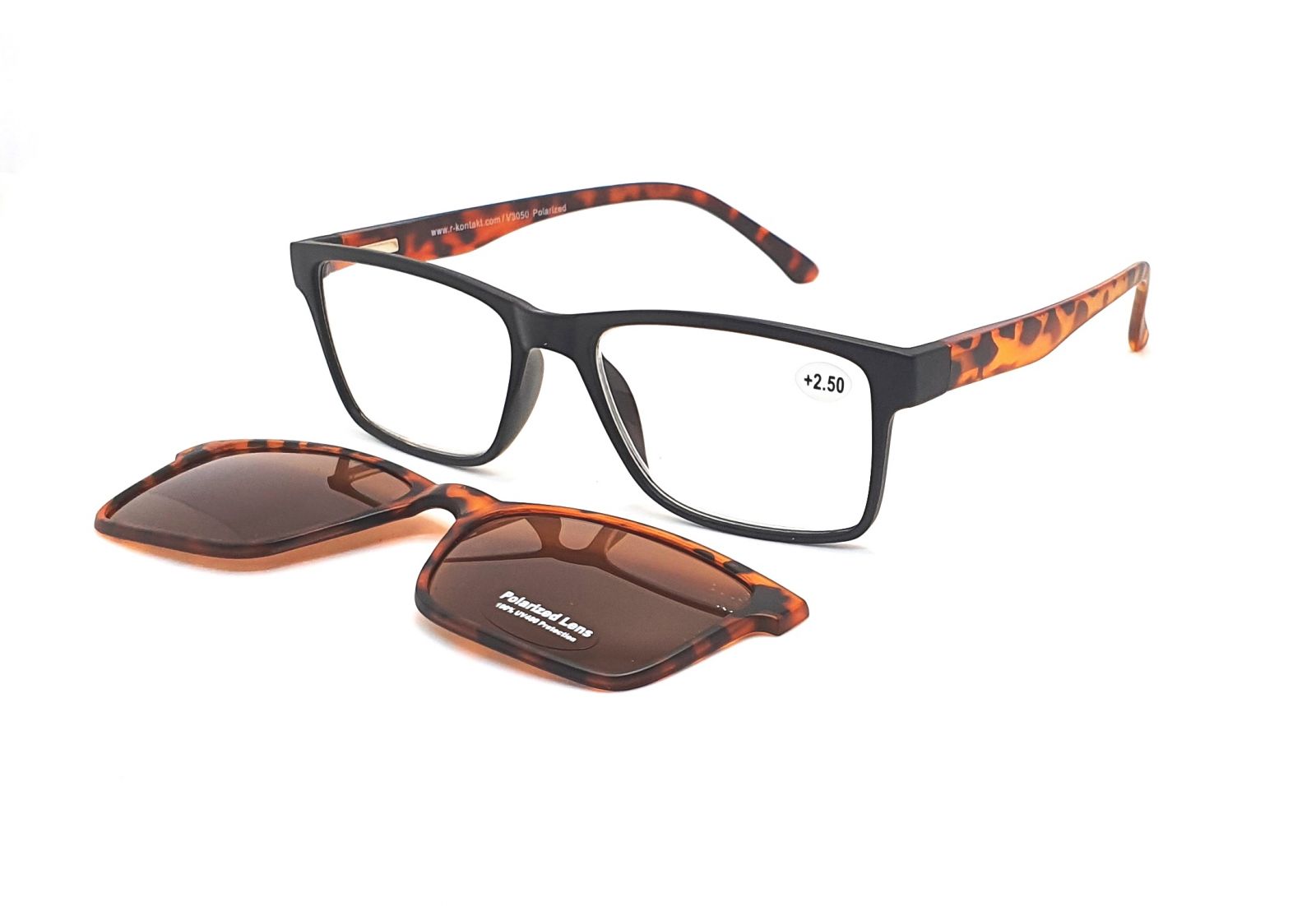 Dioptrické brýle V3050 / +3,00 black/brown flex + polarizační klip