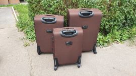 Sada 3 textilních kufrů ORMI 4W BROWN L/M/S + pilotní kufr WINGS E-batoh
