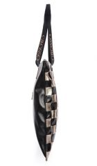 Černo-zlatá měkká shopper dámská kabelka s proplétaným šachovnicovým vzorem S688 GROSSO E-batoh