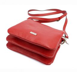 MiaMore Kožená crossbody dámská kabelka se třemi oddíly červená E-batoh