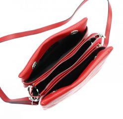 MiaMore Kožená crossbody dámská kabelka se třemi oddíly červená E-batoh