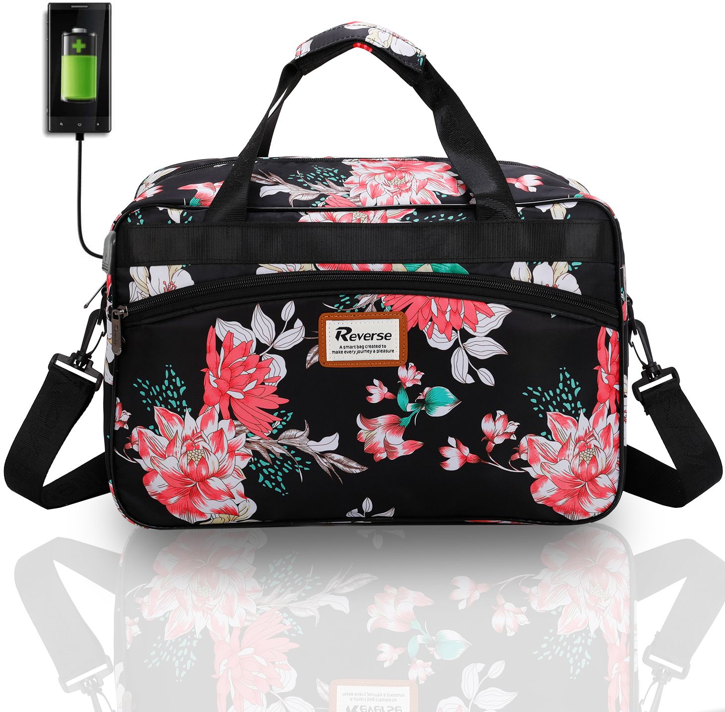 Reverse Příruční zavazadlo pro RYANAIR 1005 40x25x20 BLACK FLOWERS