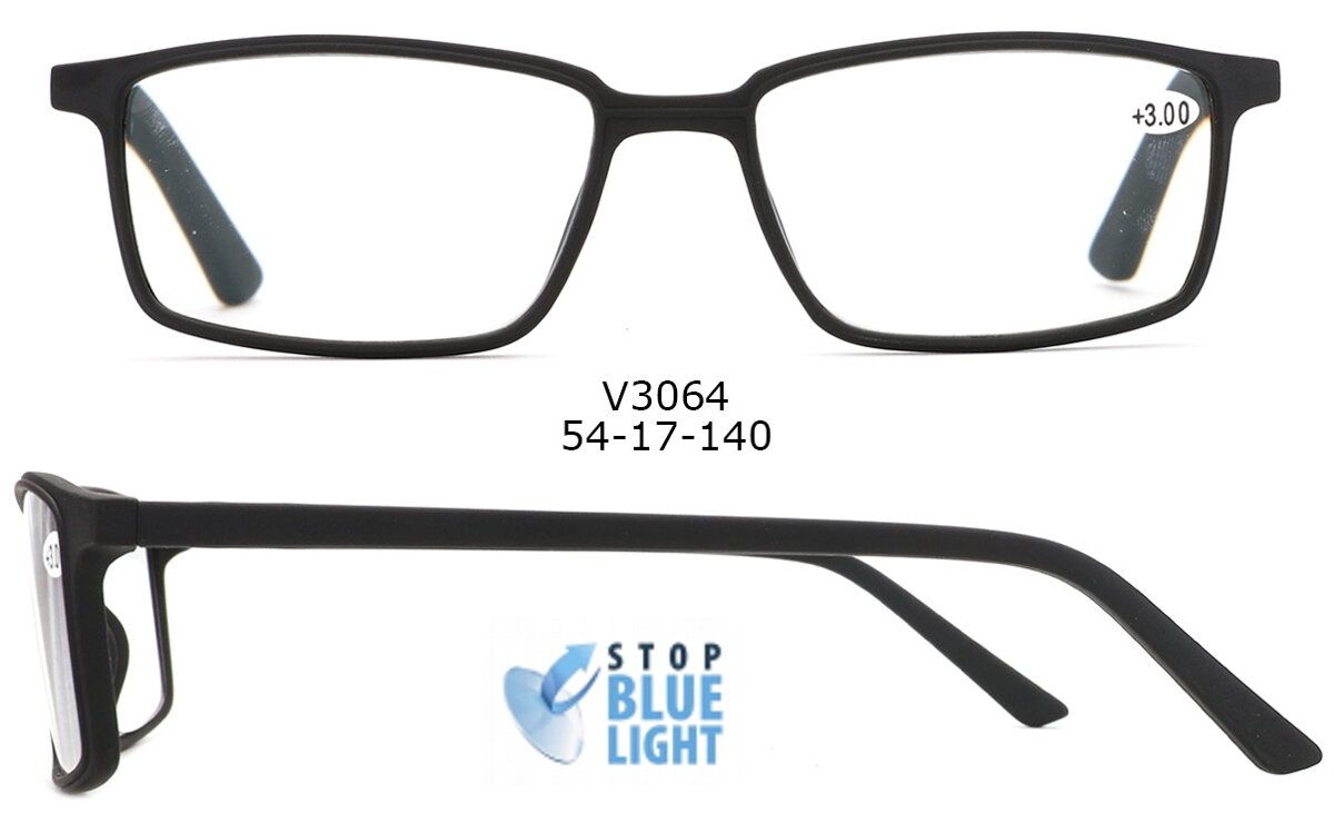Brýle na počítač V3064  s Blue light filtrem / +3,00 - černé