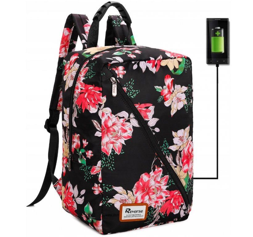 Příruční zavazadlo - batoh pro RYANAIR 1004 40x25x20 BLACK FLOWERS USB