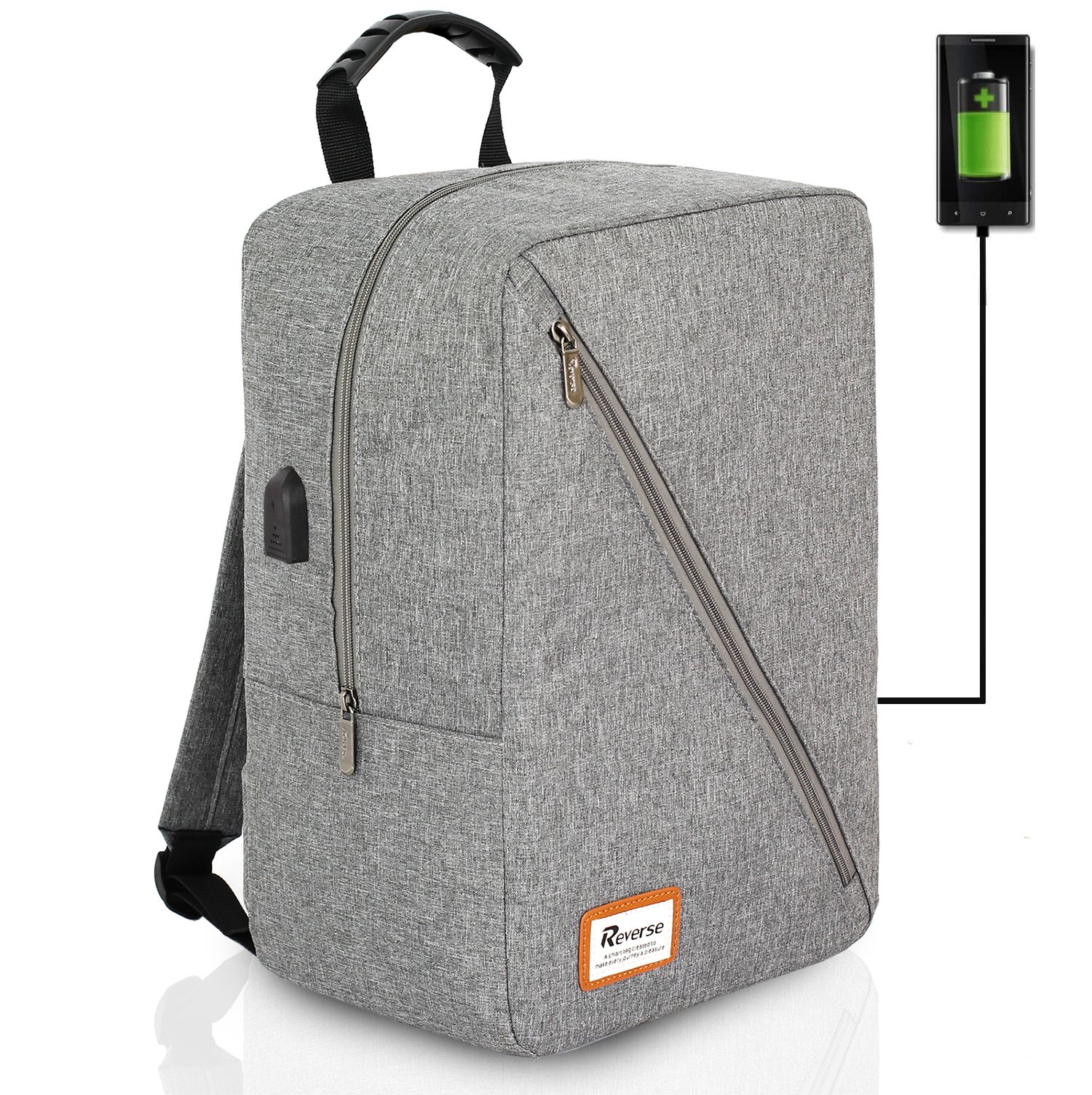 Reverse Příruční zavazadlo - batoh pro RYANAIR 1004 40x25x20 GREY- černý zip USB