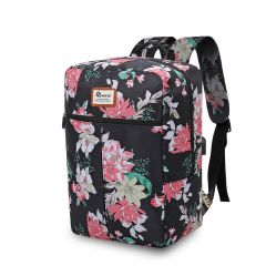 Příruční zavazadlo - batoh pro RYANAIR 2061 40x25x20 BLACK FLOWERS USB Reverse E-batoh