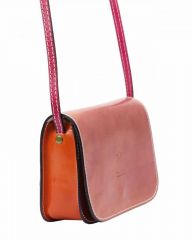 Kožená malá dámská crossbody kabelka růžovo-oranžová VERA PELLE E-batoh