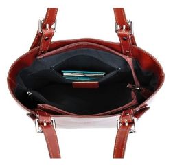 Velká černo-červená kožená dámská kabelka přes rameno VERA PELLE E-batoh