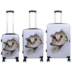 Cestovní kufry sada Cat white L,M,S MONOPOL E-batoh
