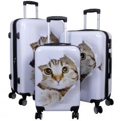 Cestovní kufry sada Cat white L,M,S