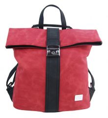 Dámský batoh / kabelka z broušené kůže červená / černá