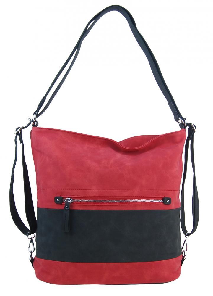 BELLA BELLY Velká dámská kabelka přes rameno / batoh červená / černá