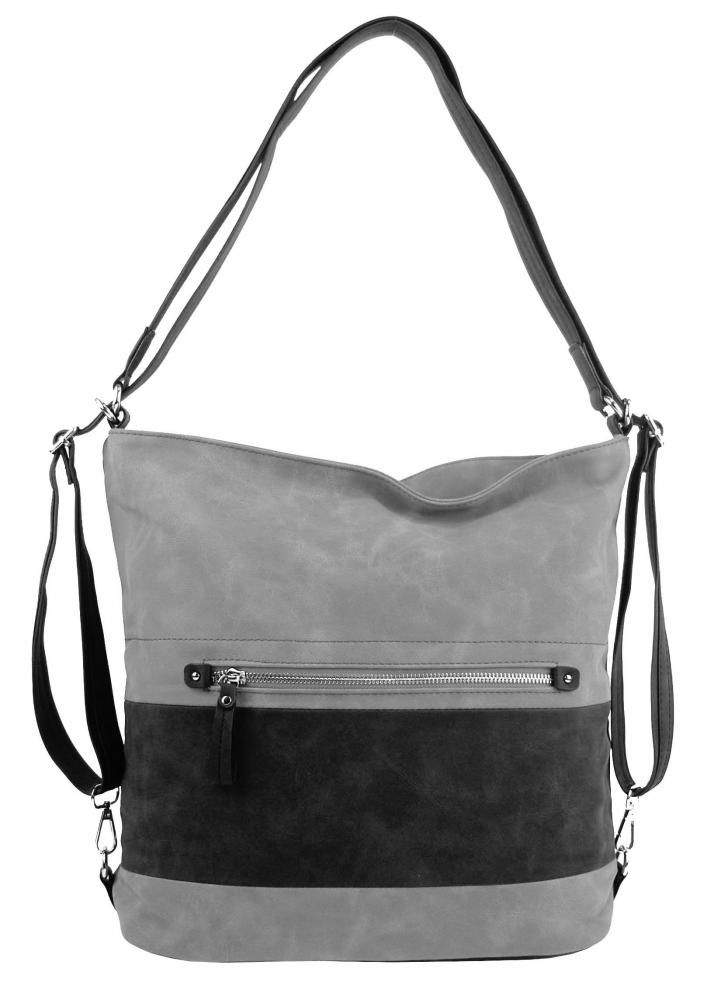 Velká dámská kabelka přes rameno / batoh světle šedá / černá BELLA BELLY E-batoh