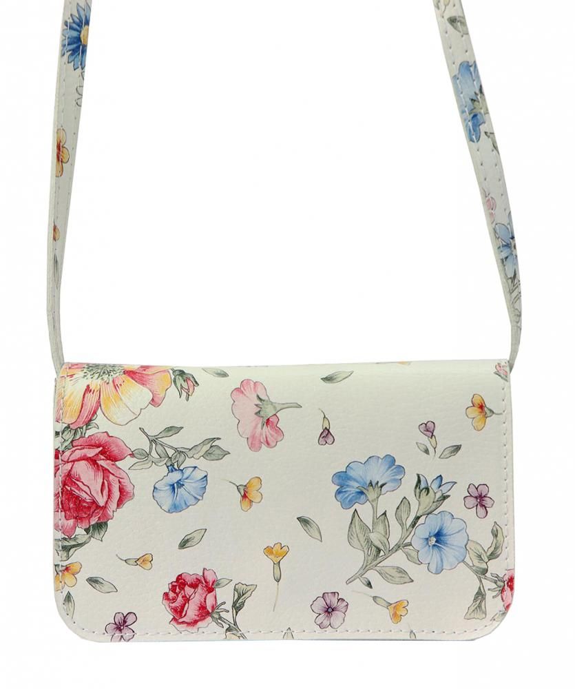 Kožená bílá dámská podélná crossbody kabelka v motivu květů VERA PELLE E-batoh