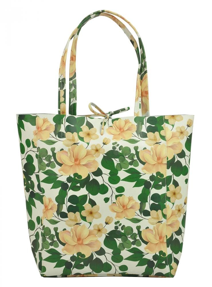 Patrizia Piu Kožená dámská velká kabelka s motivem květů zelená