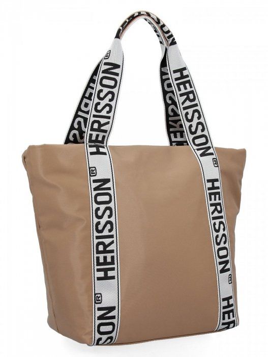 Velká dámská nylonová shopper kabelka přes rameno tmavší latté hnědá Herisson E-batoh