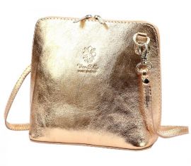 Kožená malá dámská crossbody kabelka metalická růžově zlatá Diva E-batoh