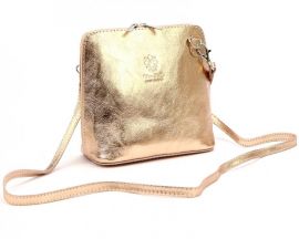 Kožená malá dámská crossbody kabelka metalická růžově zlatá Diva E-batoh
