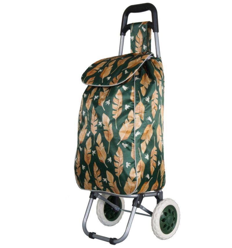 Nákupní taška na kolečkách METRO ST-01F - zelená/béžový list